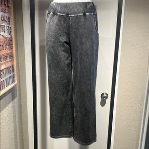 Gray Wide Leg Pants with Elastic Waistband